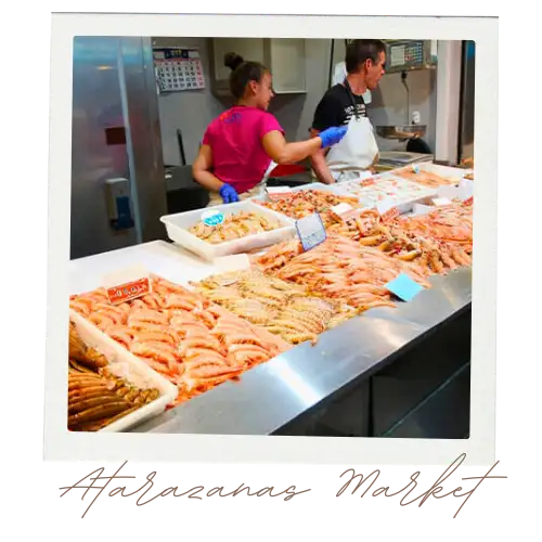 A seafood stall inside the Atarazanas covered market in Málaga