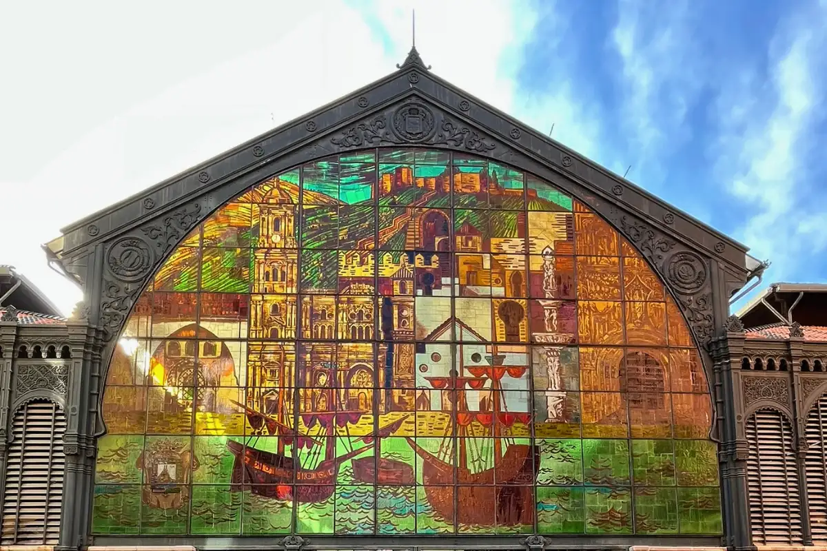 Stained glass facade of the Mercado Central de Atarazanas market hall in Málaga