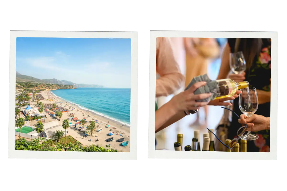 Autumn wine tasting on a Malaga beach in the September sun