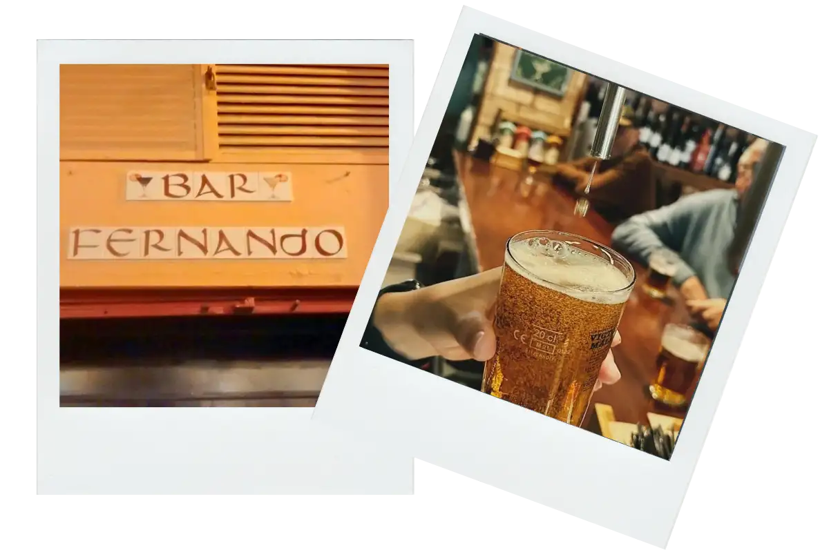 Man holding a beer at Bar Fernando Málaga