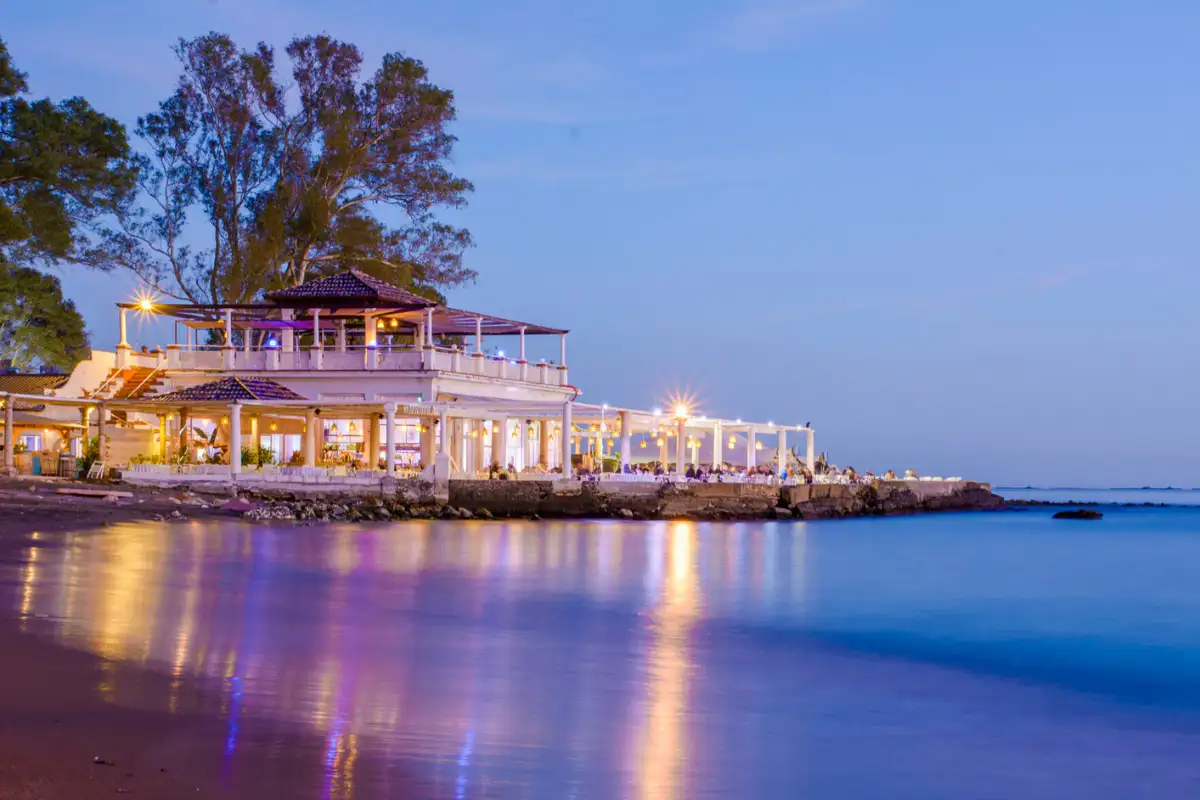 Seafront terrace at El Balneario converted bathhouse at Baños del Carmen Málaga
