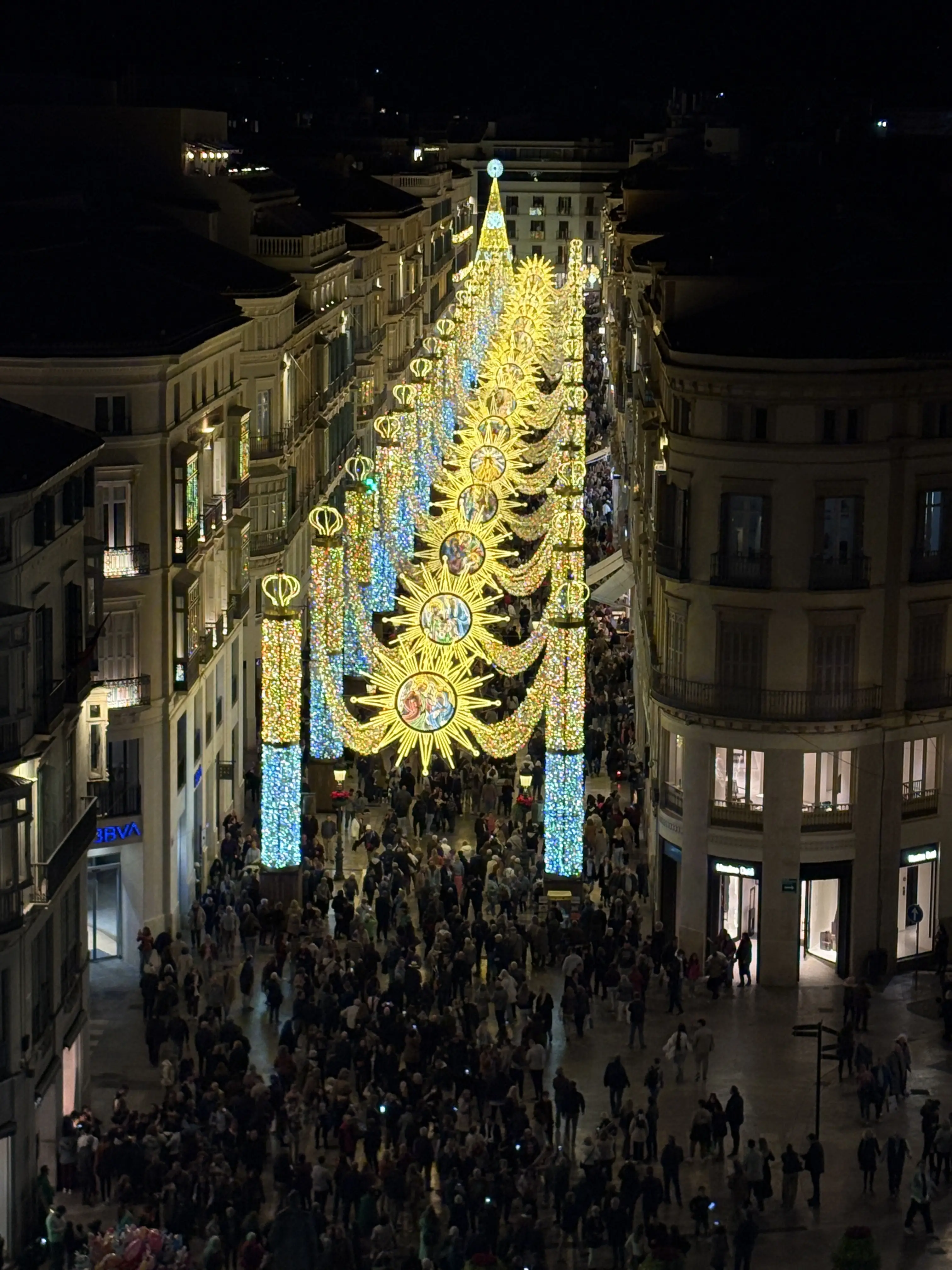 Crowds under the Christmas lights on Calle Larios in Málaga