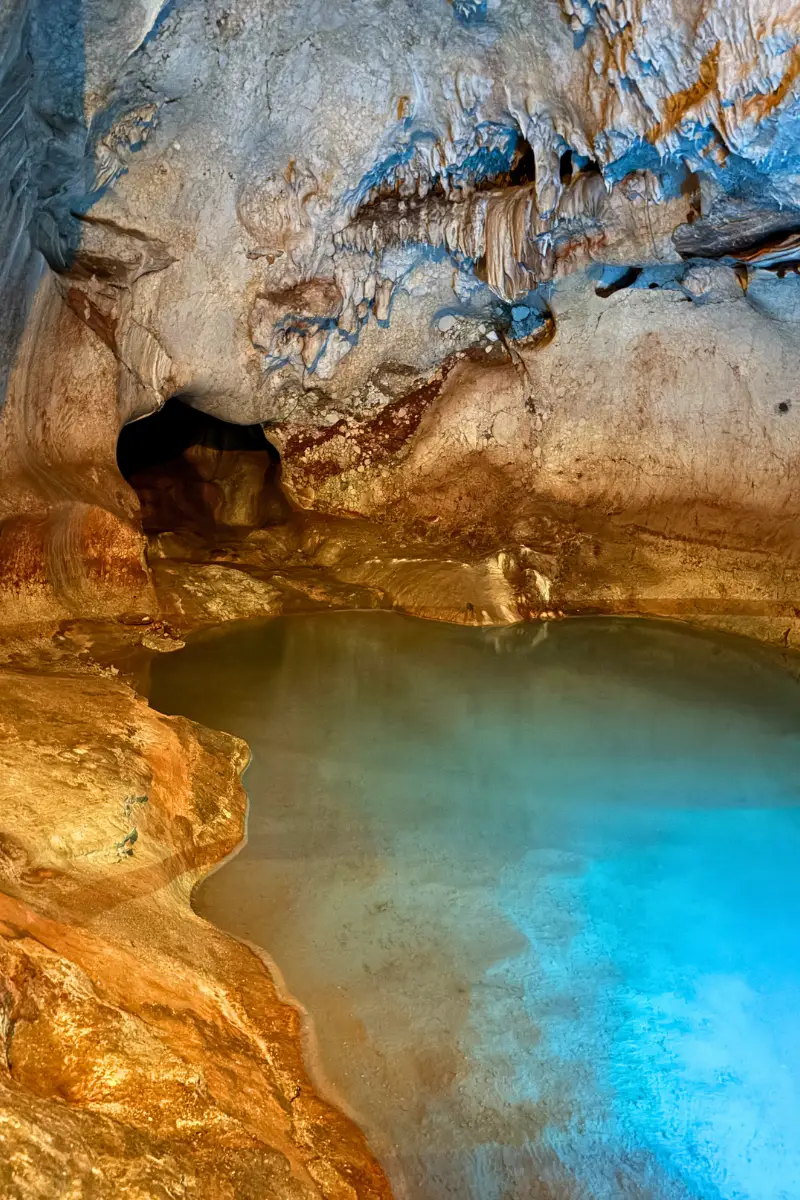 Cave interior with stalactites at Cuevas del Tesoro in Rincon de la Victoria