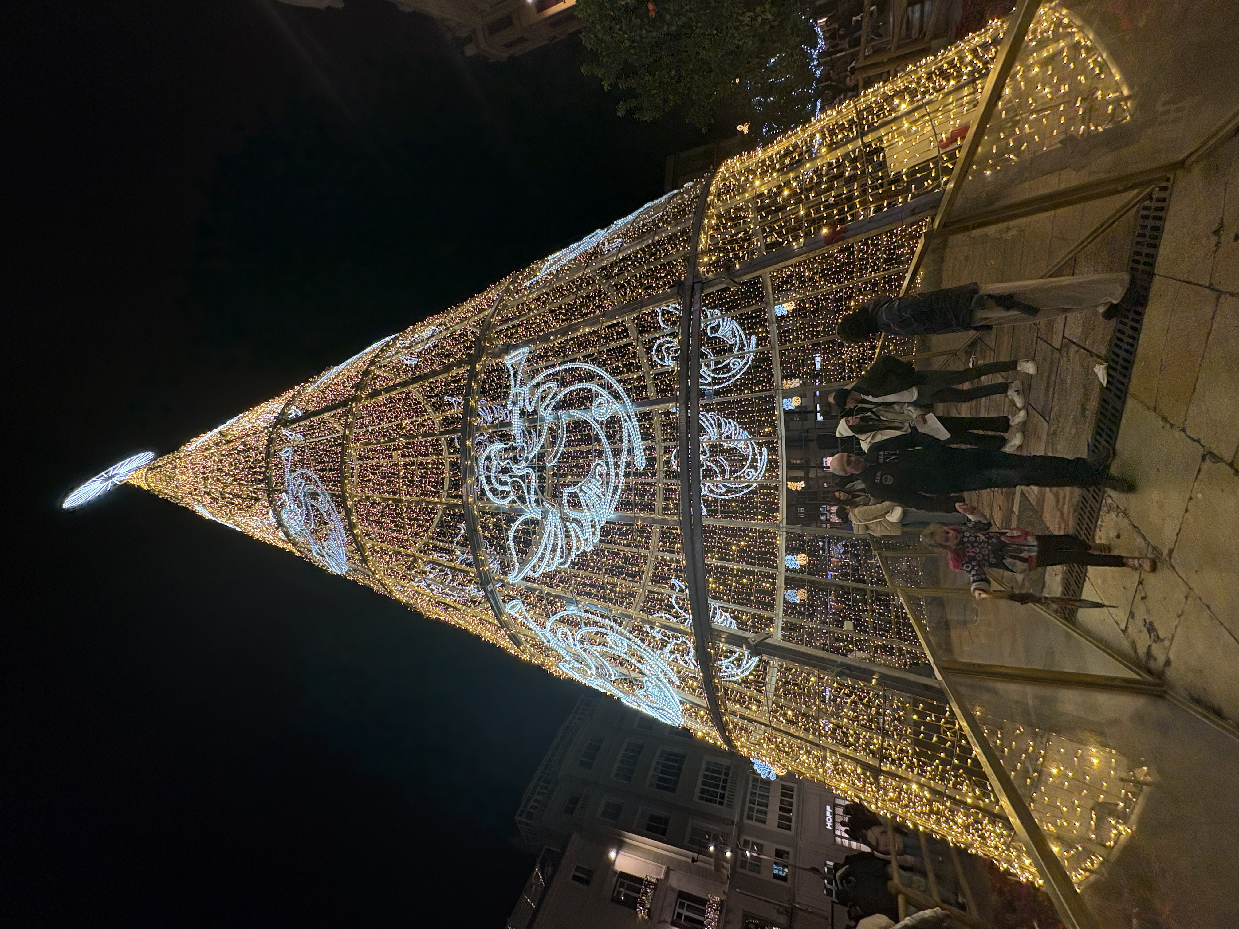 Christmas lights illuminating the streets of Málaga at night