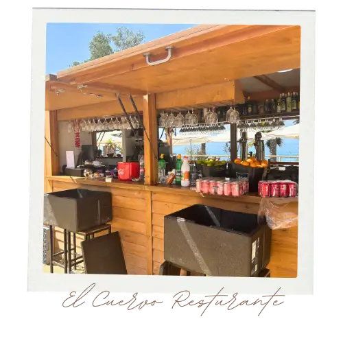 Chiringuito El Cuervo wooden beach bar at Peñón del Cuervo