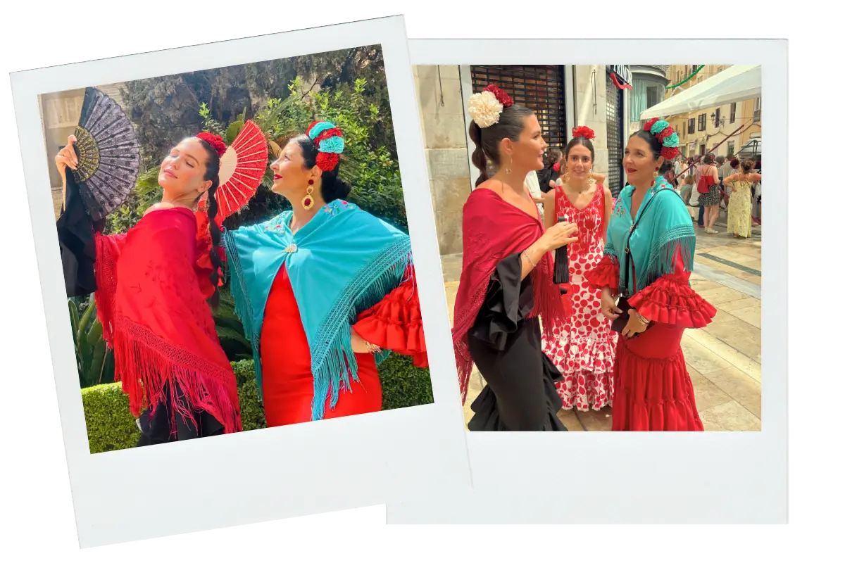 Colourful procession and crowds during the Feria de Malaga street festival