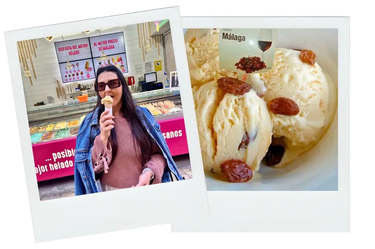 Scoop of helado de Malaga ice cream in a cone