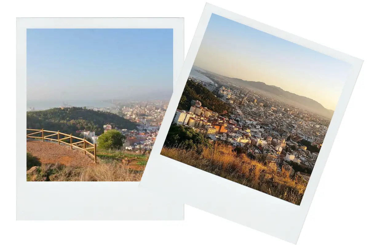 Panoramic view of Malaga and the sea from Monte Victoria hill