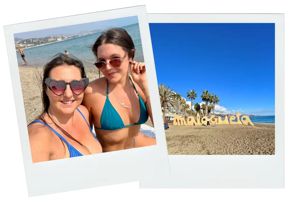 Malagueta beach and the Malaga seafront on a summer afternoon
