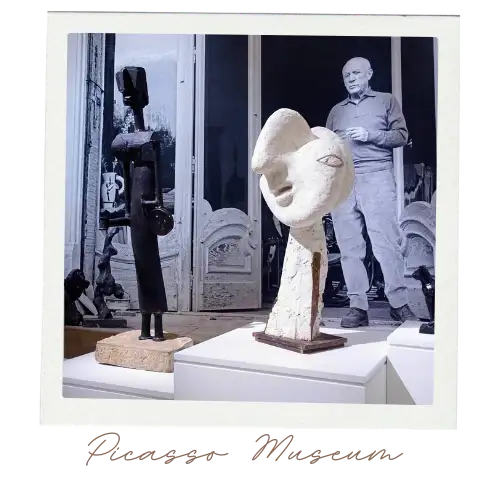 Sculptures on display in a gallery at the Picasso Museum in Malaga