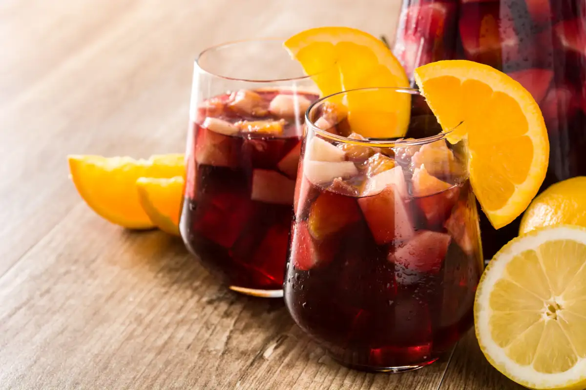 Glass of sangria on a table at a tourist bar in Malaga