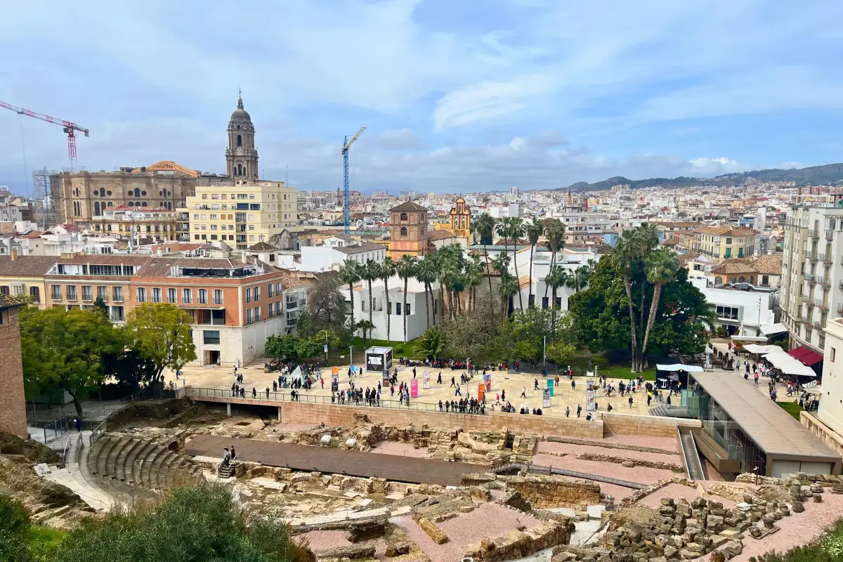 The Roman Theatre with Malaga Cathedral rising behind it