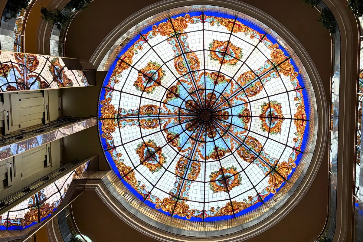 Ornate painted ceiling inside a historic building in Jaén city centre