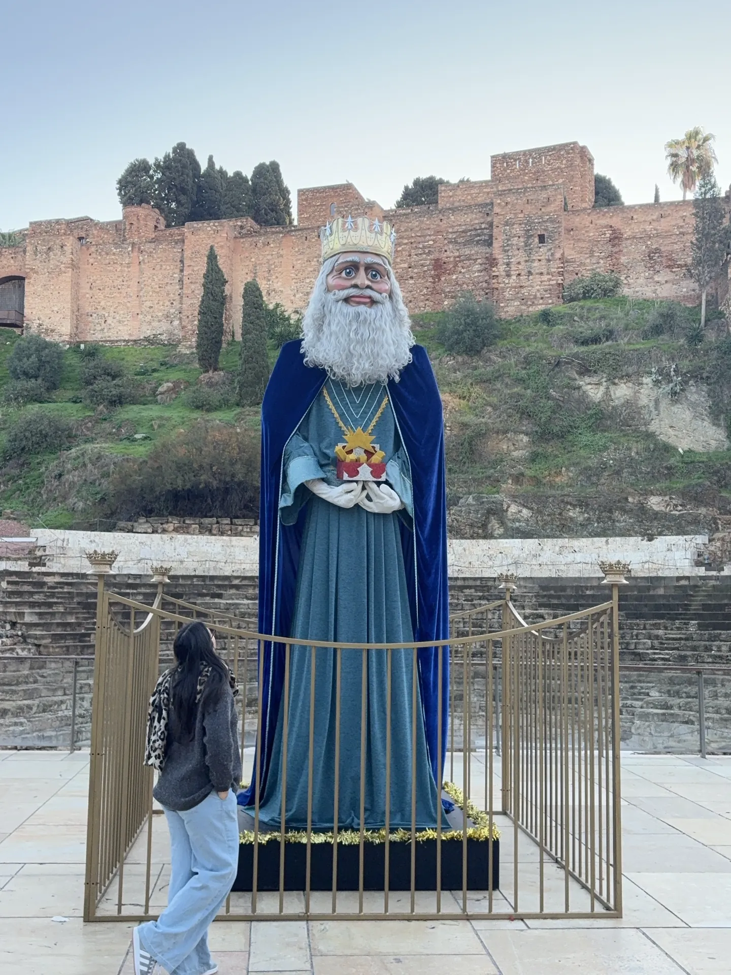 Giant Three Kings statue on display below the Alcazaba fortress walls in Málaga