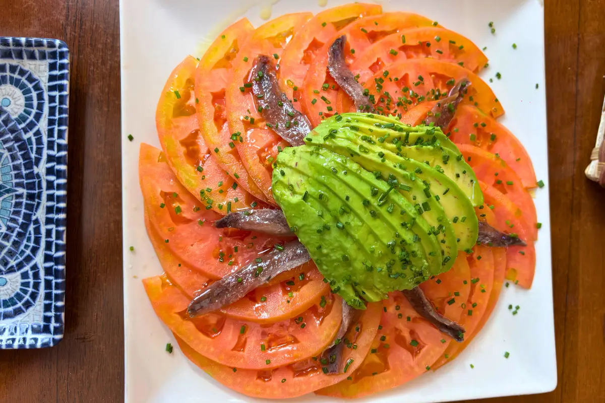 Tomato avocado and anchovy salad tapa at Picasso Bar Málaga