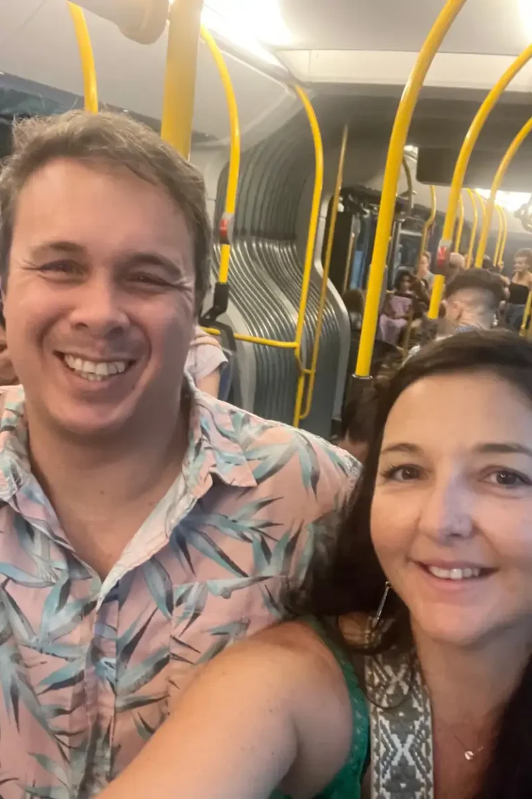 Couple taking a selfie on a Málaga city bus