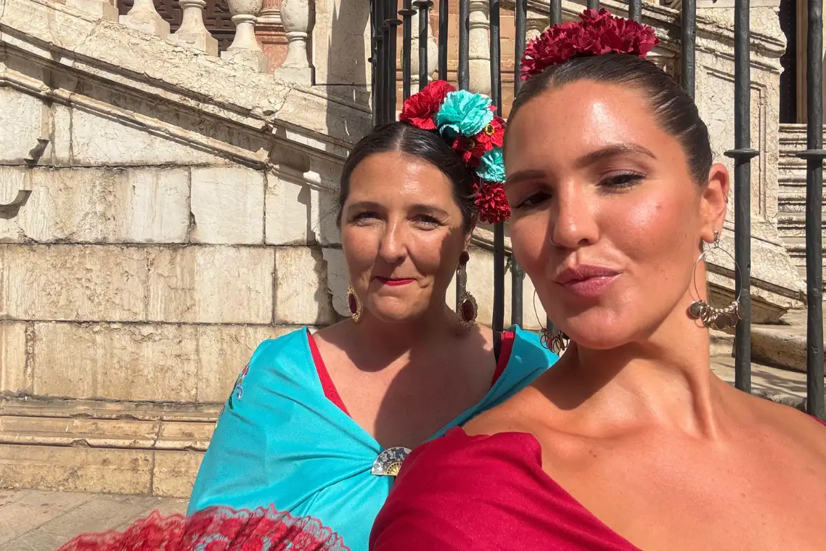Woman wearing a red flamenco dress at Malaga Feria