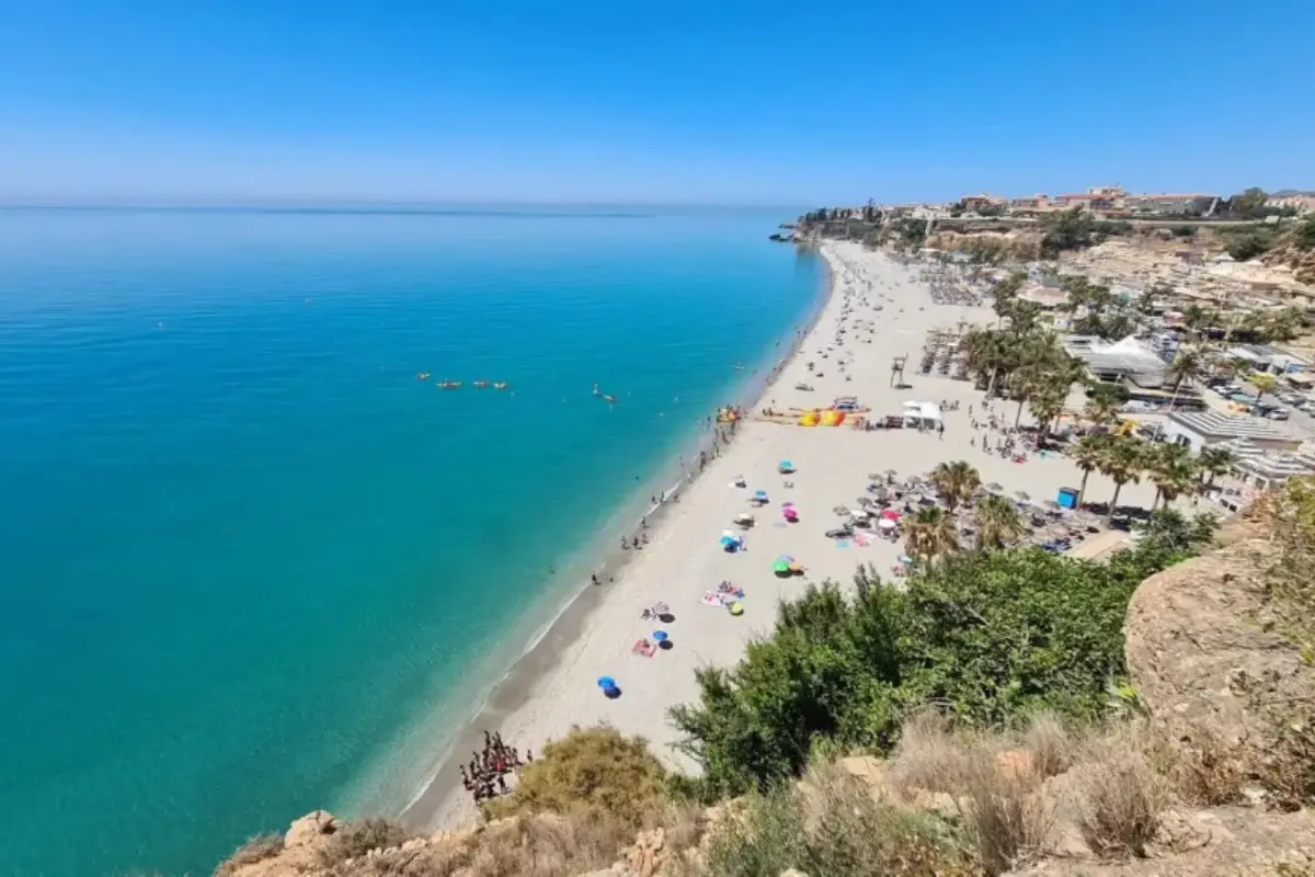 Playa Burriana, one of Nerja's most popular beaches with clear water