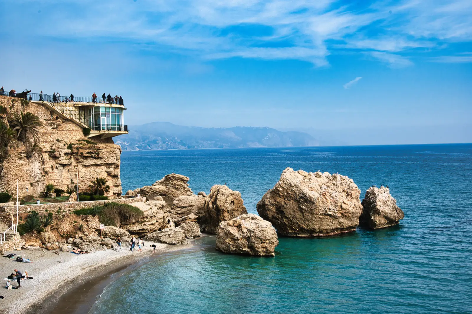 El Salón Beach, a dark-sand cove just west of the Balcón de Europa in Nerja