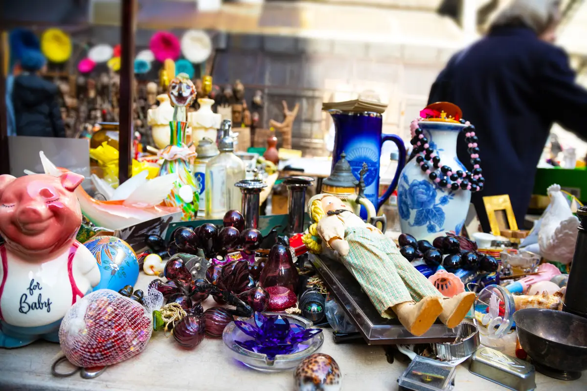 Antique things for sale at the Nerja Sunday market.