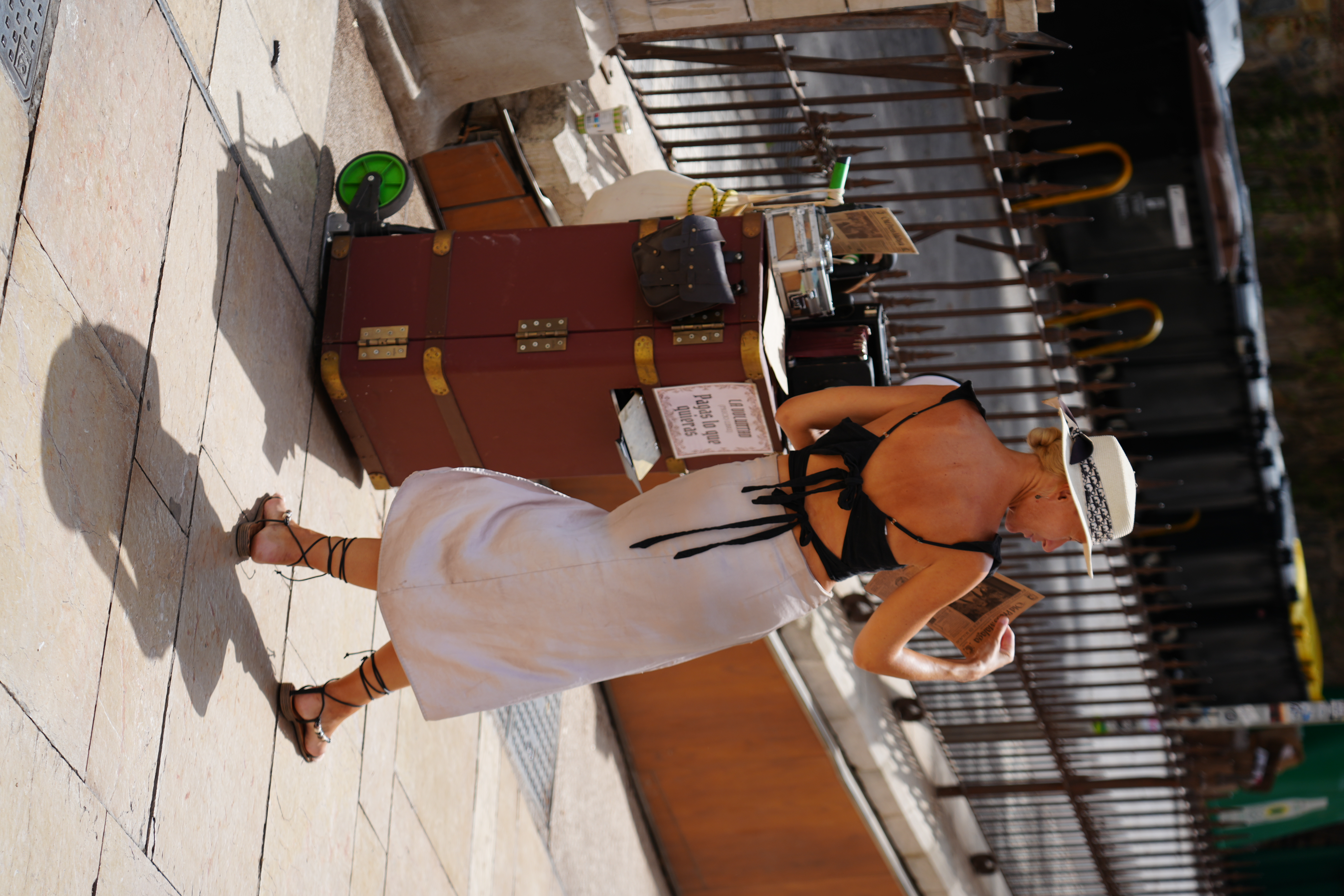 An antique street organ set up by a busker in Malaga's old town