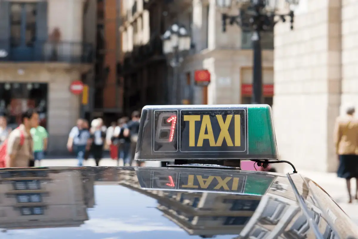 Taxi waiting at a rank on a Spanish city street