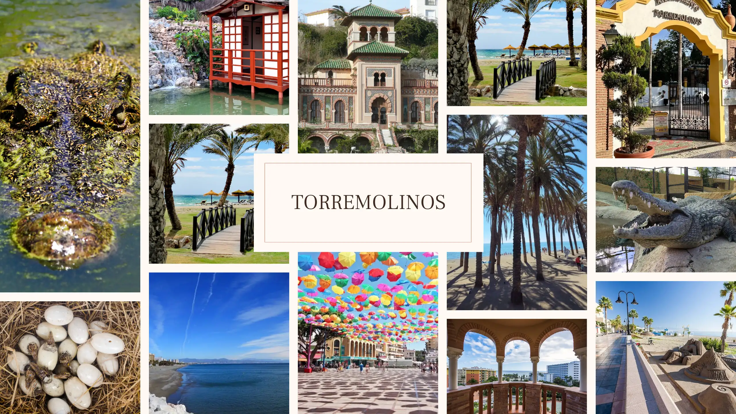 Torremolinos beach and promenade with sunbathers and calm sea