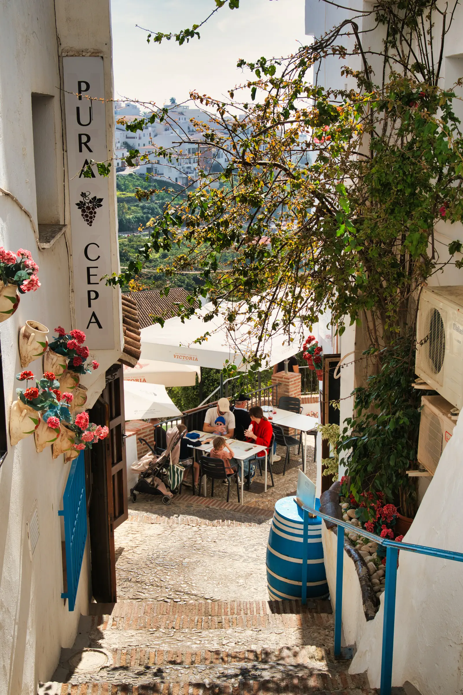 Colourful street with flowers in Frigiliana