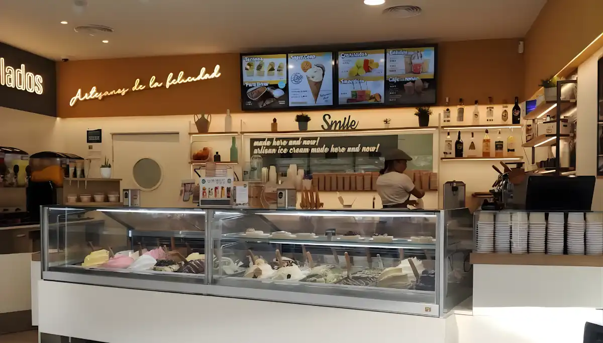 Inside Kalua ice cream shop in Malaga with artisan gelato counter