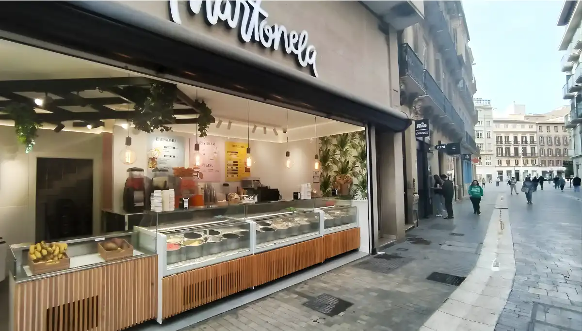 Martonela ice cream shop storefront on a Malaga city centre street