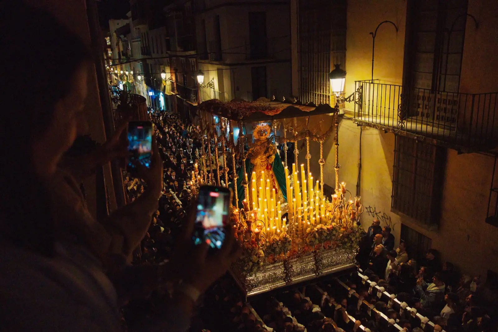 Night procession during Semana Santa in Malaga.