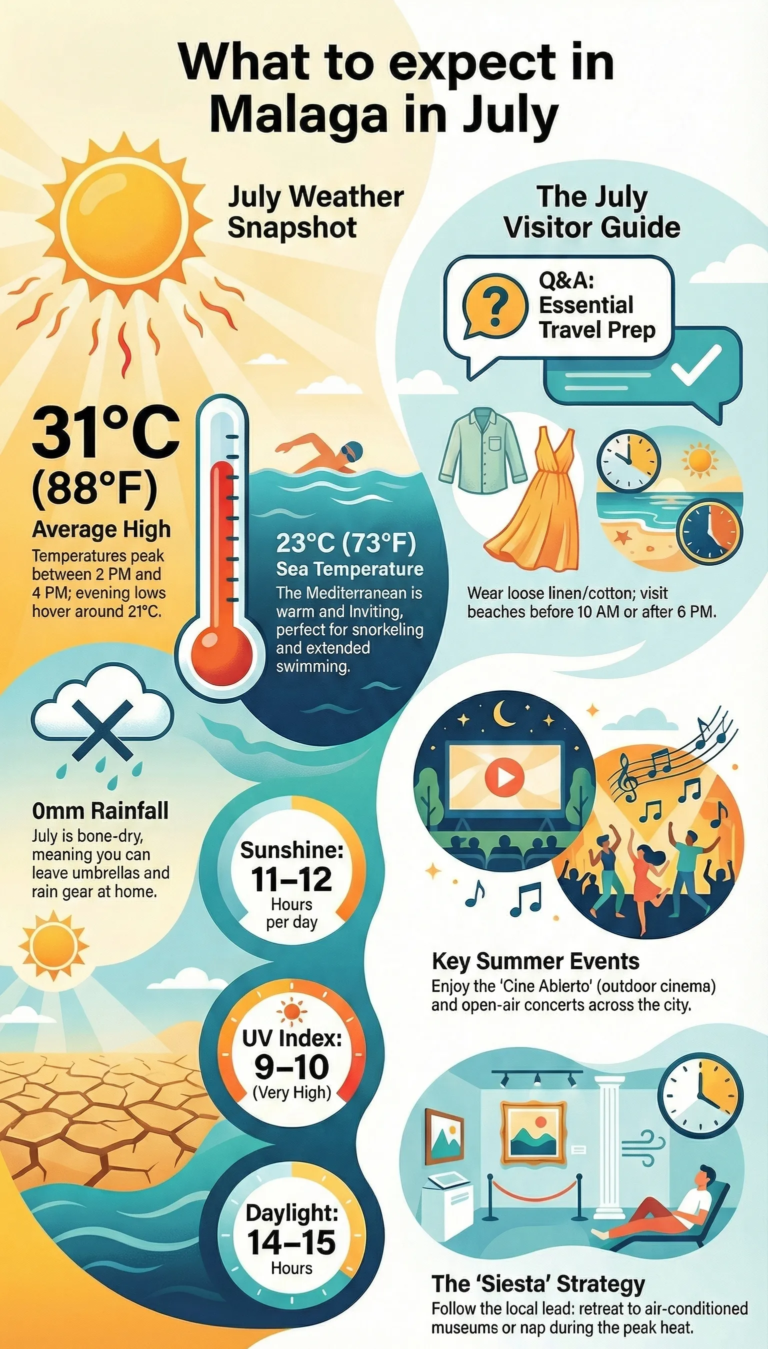 July weather in Malaga infographic