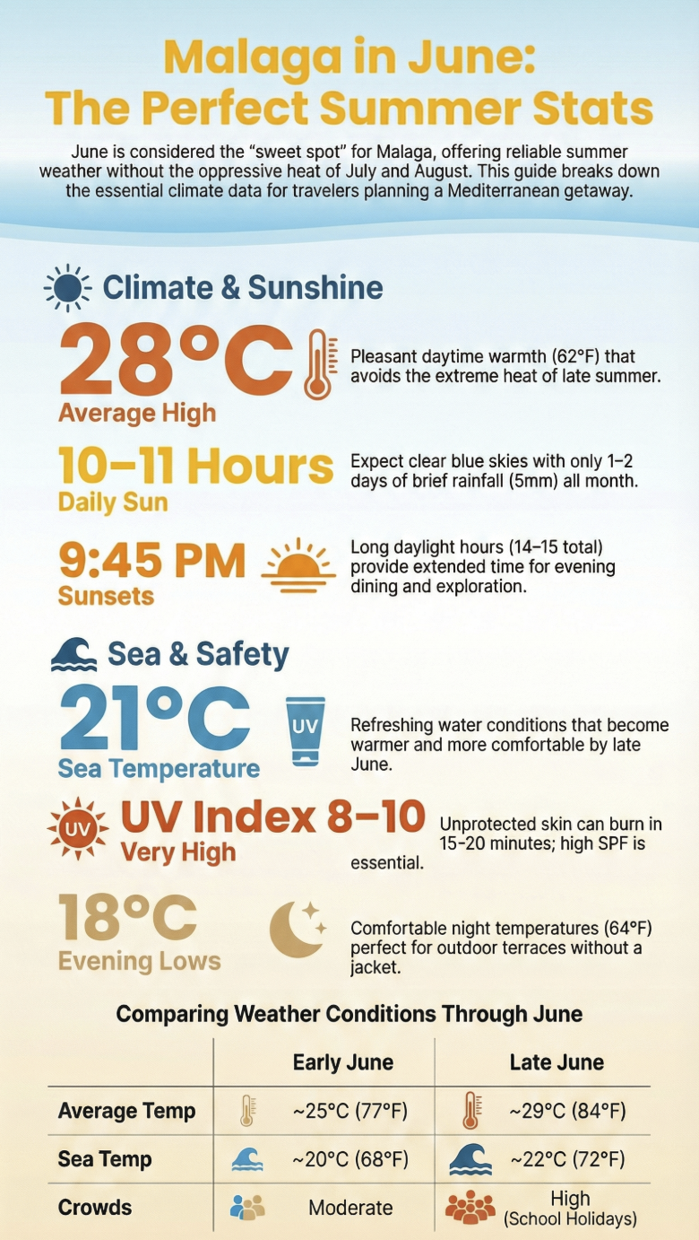 June weather in Malaga inforgraphic