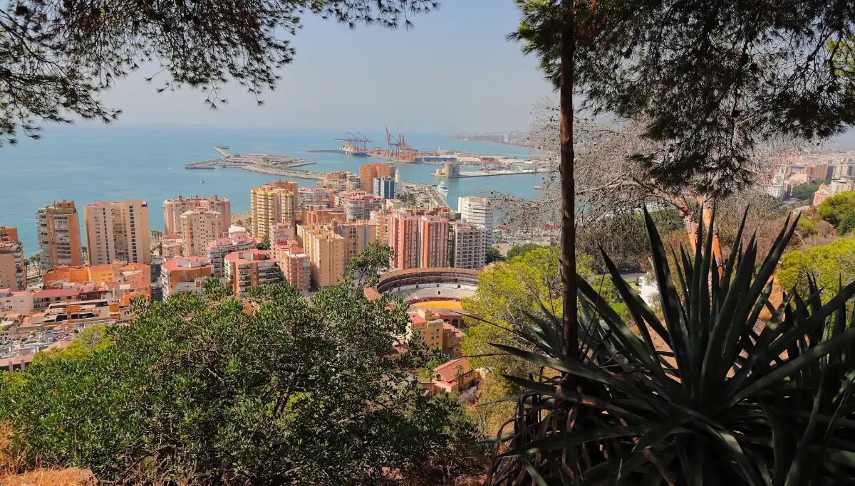 Aerial view of Málaga port and city centre