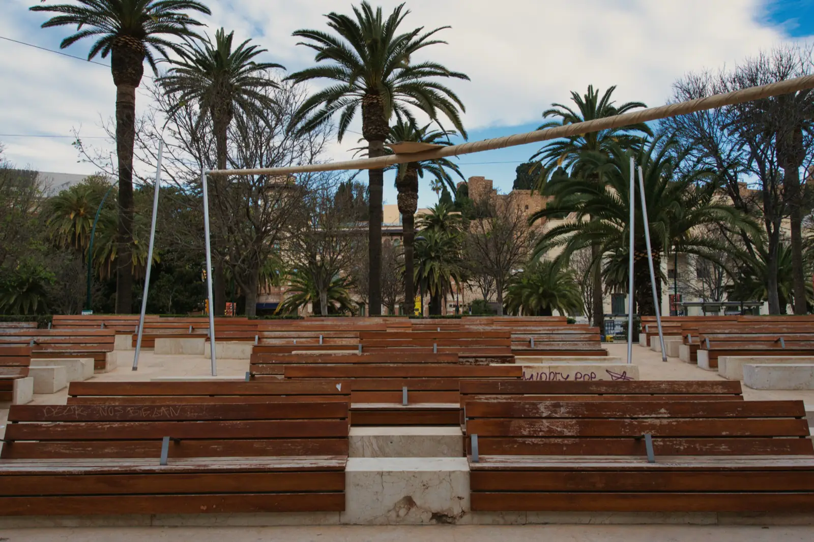 An open-air amphitheatre seating area in Malaga