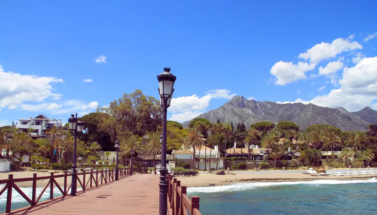 Beachfront promenade near the chiringuitos where day trippers eat lunch in Marbella