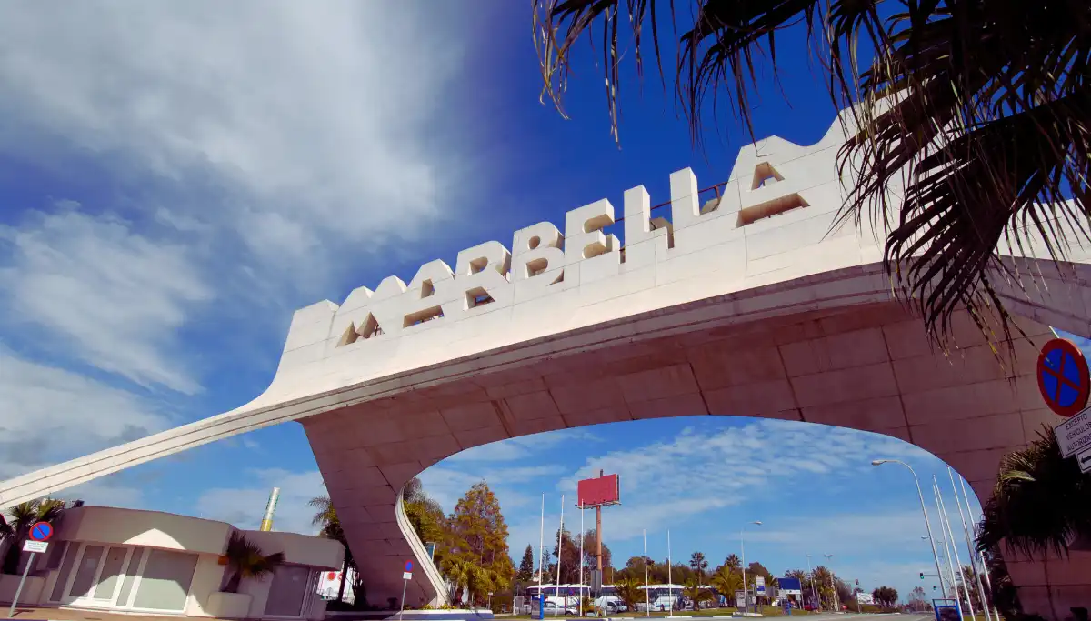 The Marbella arch sign you pass on the drive from Malaga