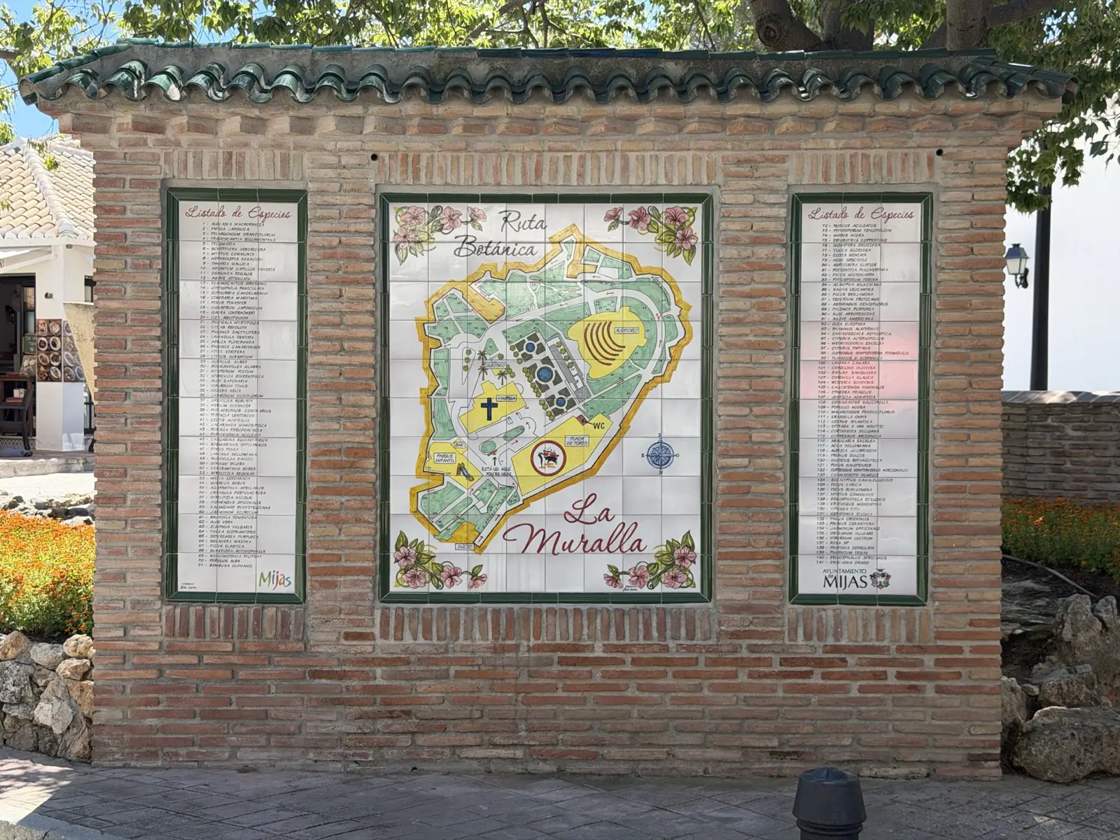 The botanical trail map at the Paseo de la Muralla in Mijas Pueblo