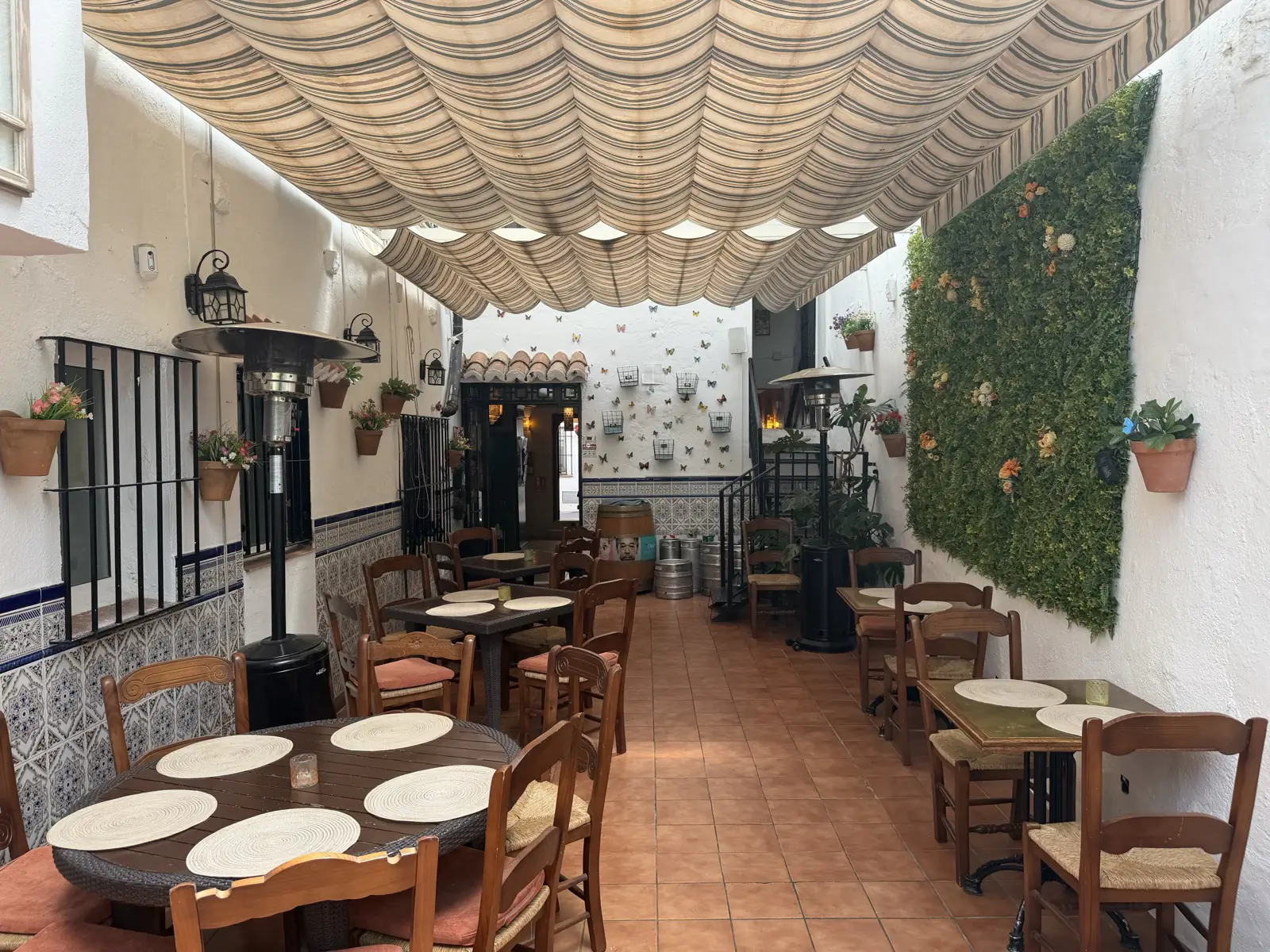The covered interior patio at The Secret Garden restaurant in Mijas Pueblo