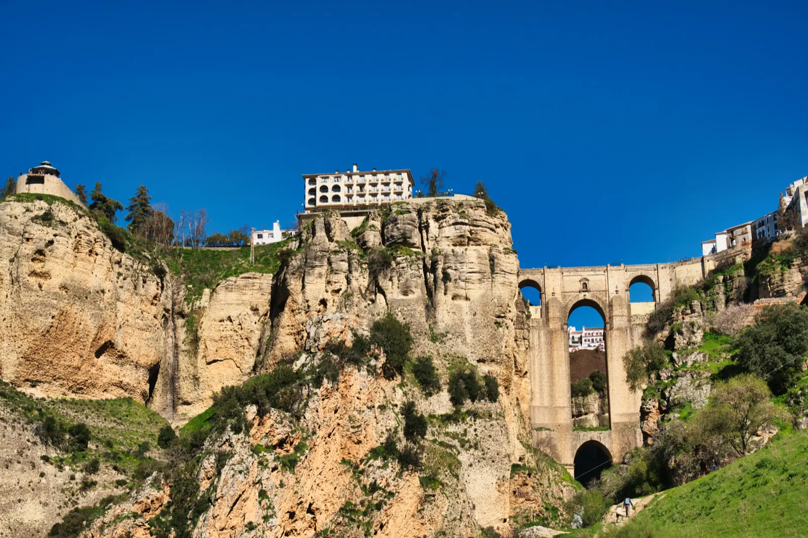 Ronda bridge and lookout from below the gorge