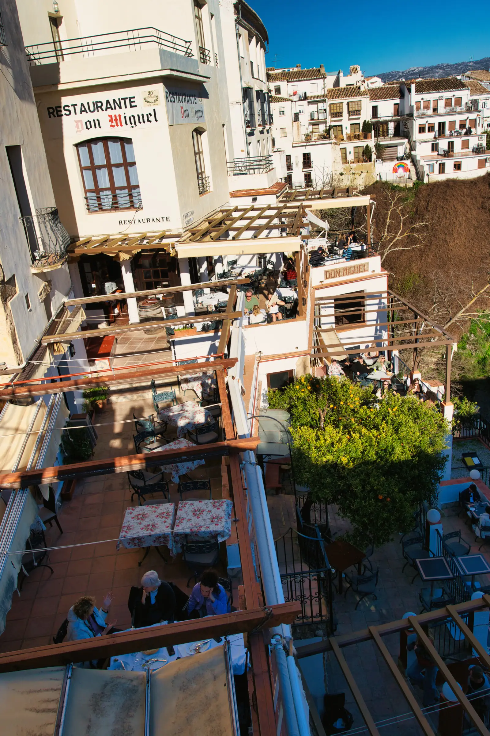 View of restaurants below gorge.