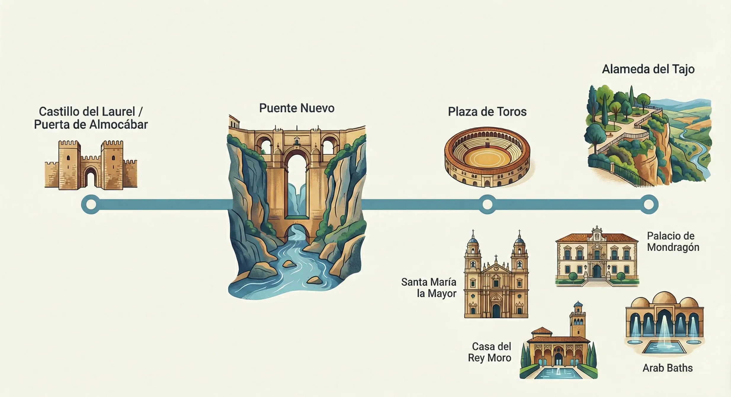 Infographic showing most sights in Ronda are on the main road.