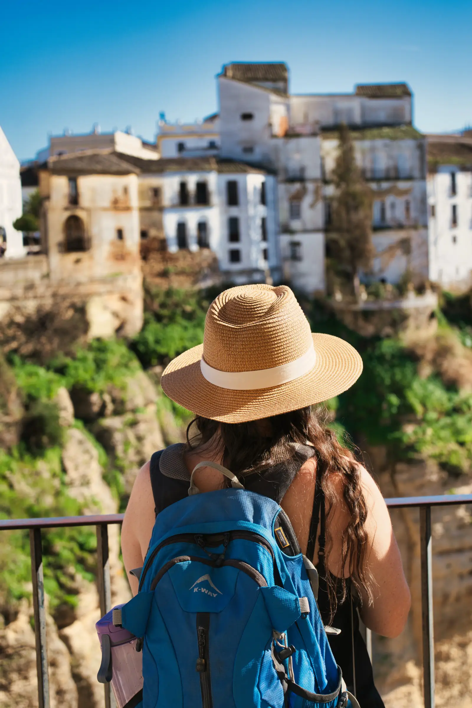 Close-up view of Ronda's bridge and cliffs.