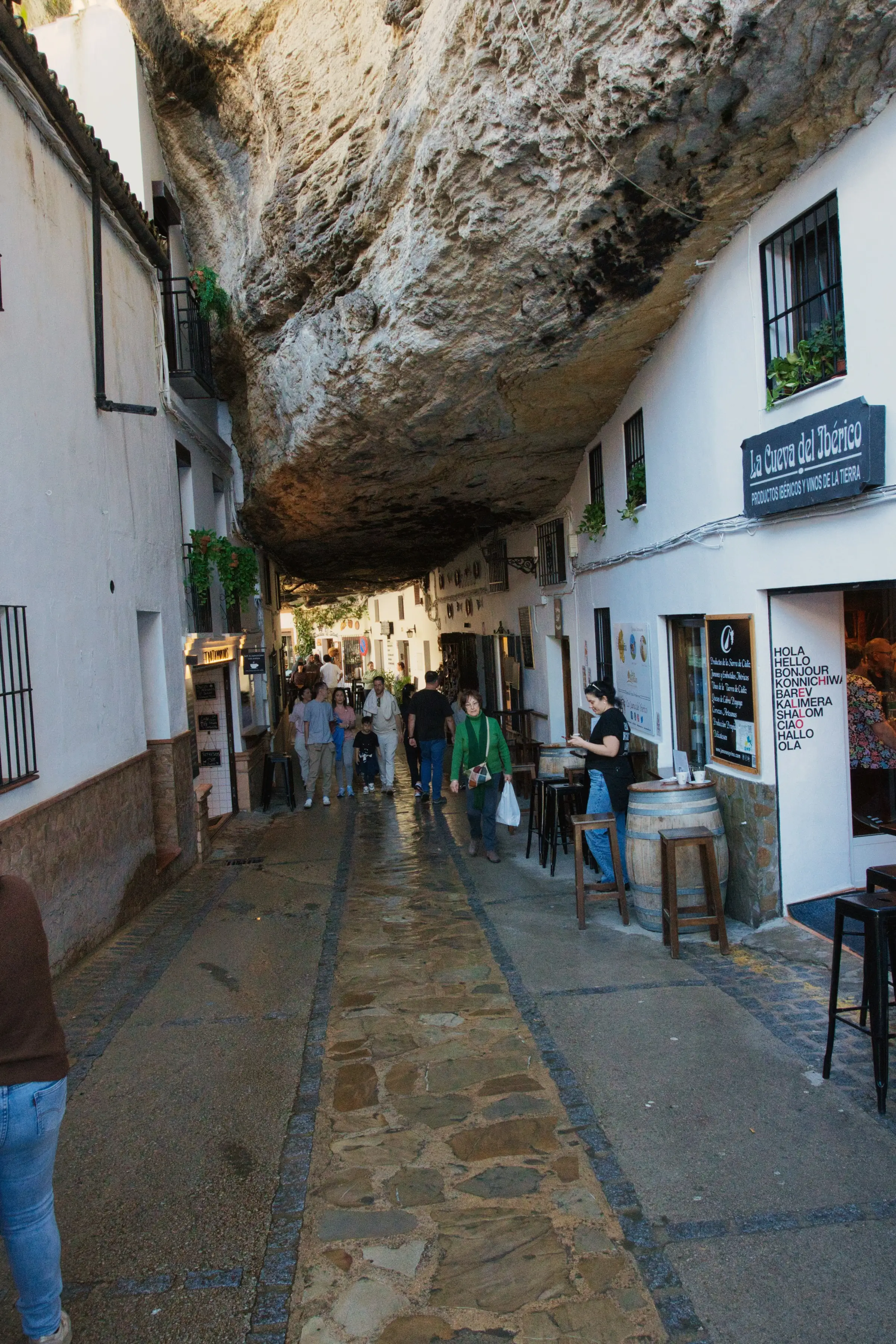 Walking under the rock overhang in Setenil