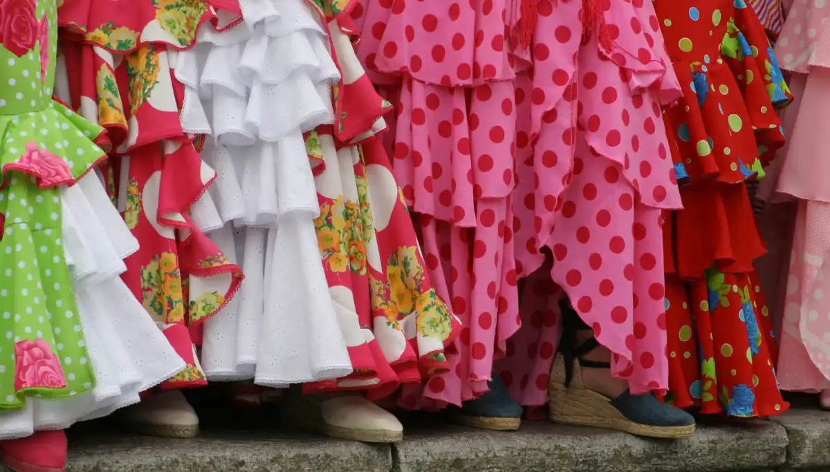Flamenco dress and shoes detail at Feria de Abril Seville
