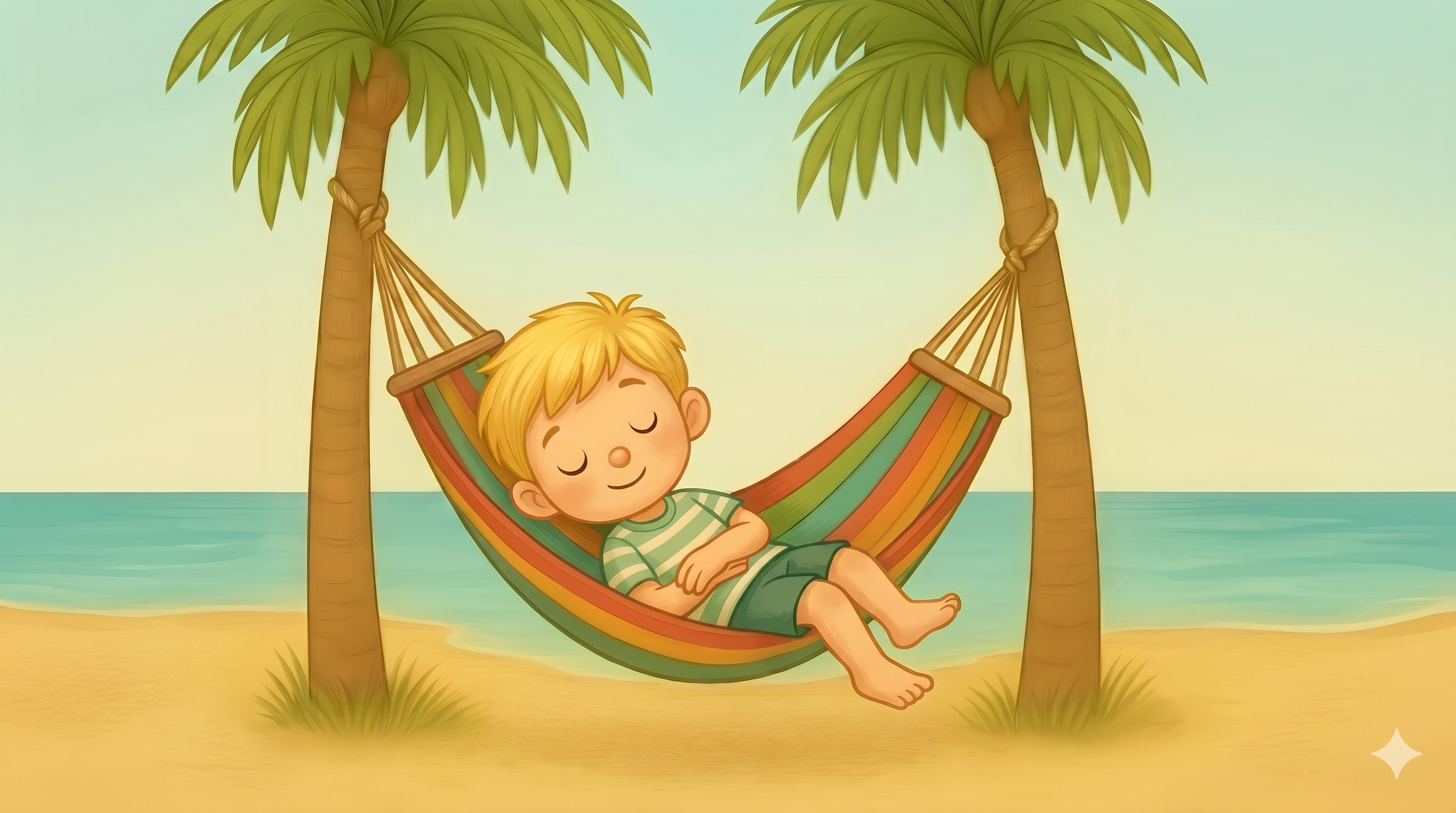 Child relaxing in a hammock on the beach in Malaga