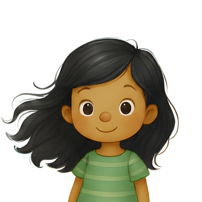 Girl character - medium tan skin, black hair